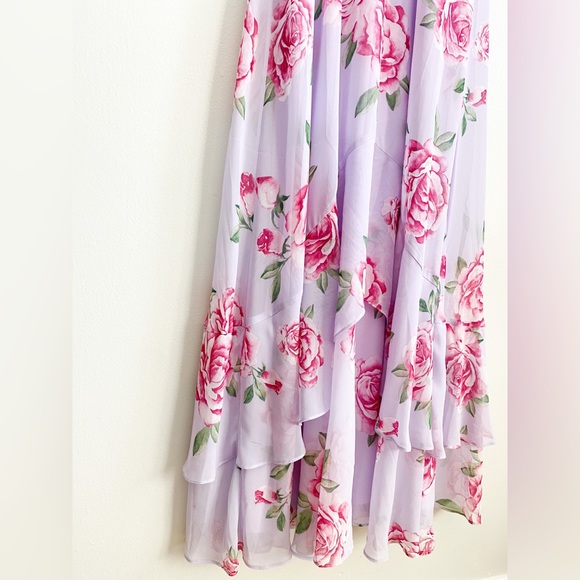 Lulus Lavender Pink Floral Maxi Dress Ruffles Roses Wedding Victorian Coquette - Picture 6 of 7